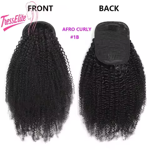 Human Hair Wig Afro Curly Drawstring Ponytail Hair 3C 4A 2 # 4# Natural Look Comfortable Fit High Qu