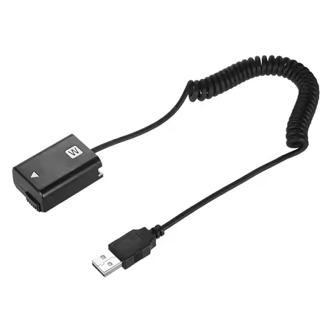 NP-FW50 Dummy Battery Spring USB Charging Cable for Sony A7 A7R A7S A7M A7II A7S2 A7M2 A7R2 A6500 A6