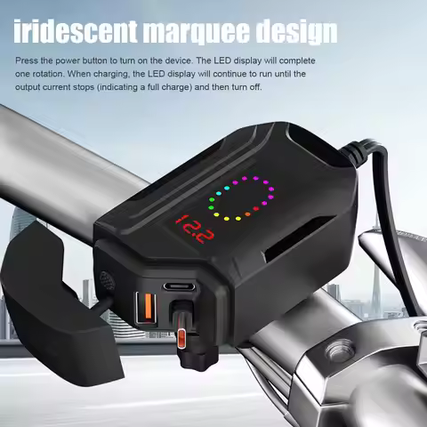 Motorcycle Phone Charger Usb Type-c Pd Fast Charging With Digital Display Waterproof Handlebar Mount