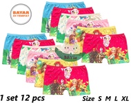 BAYIe - 12 PCS( 1 lusin ) Celana Dalam / CD BOXER Anak Perempuan/Cewek AS GIRLS/ELOISE/HAPPY GIRL Ki