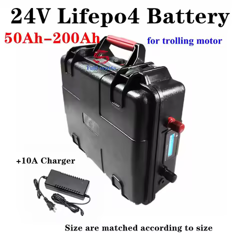 Lifepo4 24V 200Ah 50Ah 60Ah 80Ah 100Ah 120Ah 150Ah battery BMS trolling motor + 10A Charger