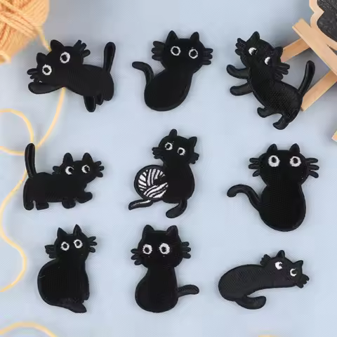9 Pcs Cartoon Black Cat Embroidery Cloth Patch DIY Clothing Accessories Shoes And Hats Accessories