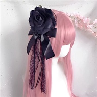 Jepit Rambut Bunga Mawar Renda Pita Gaya Gothic Lolita Rose Hair Clip Hairpin Aksesoris Hiasan Kepal