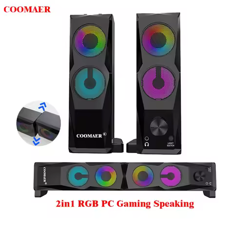 COOMAER 2in1 PC Gaming Speakers Anvil Aux 3.5mm USB Stereo 2.0 Subwoofer Soundbar For Laptop Smartph