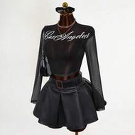 Women's Fashion Hip Hop Print Mesh Top Black See Through Top Gothic Top Goth Women Clothes Edgy Clot