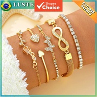 6-Piece Gold Infinite Heart Butterfly Rhinestone Bracelet - Women's Accessory - Gift