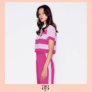 [asv rs24] Asv Stripe Cropped Polo Top เสื้อผู้หญิง คอปกโปโล ทรงครอป แขนสั้น ตัดต่อลายริ้ว แต่งปักฟู