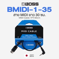 Boss® BMIDI-1-35 MIDI Cable สาย MIDI ยาว 30 ซม. (1ฟุต) ขั้วหัว 5-Pin DIN Connector <-> TRS 3.5 mm ห