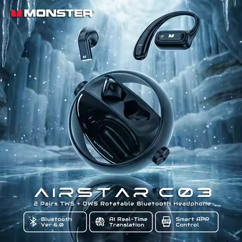 Monster Airstar C03 Bluetooth 6.0 Headphones 2 Pairs OWS+TWS Wireless Earphone Real Time Ai Translat