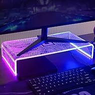 CoolGift Mart Light Up Monitor Stand Riser, Acrylic Computer Stand with PCB Pattern Blue Pink LED Li
