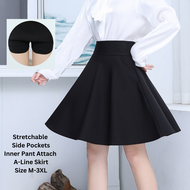 S.Store Women Stretchable Office Casual Black Solid Side Pockets With Inner Pant Flare Skirt Pant (M