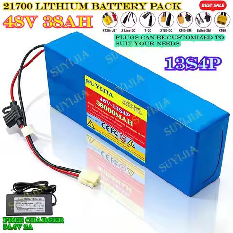 SUYIJIA 48V 38Ah 13s4p 21700 High-Power Rechargeable Lithium Battery Pack Built-in 30A BMS Protectio