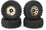 RCAWD 1.0" Brass Weights Wheels Tires Set, Beadlock 7mm Hex RC Crawler Wheels for 1/24 1/18 TRX4M SC