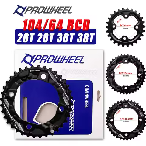 Prowheel 104BCD Bicycle Chainring 64BCD Chain Ring 26T 36T 28T 38T MTB Chainring Double Speed MTB Bi