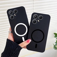 For Tecno Pova 7 4G LJ6 Soft Silicone Black Matte Cover With Glitter Wireless Magnetic Sticker