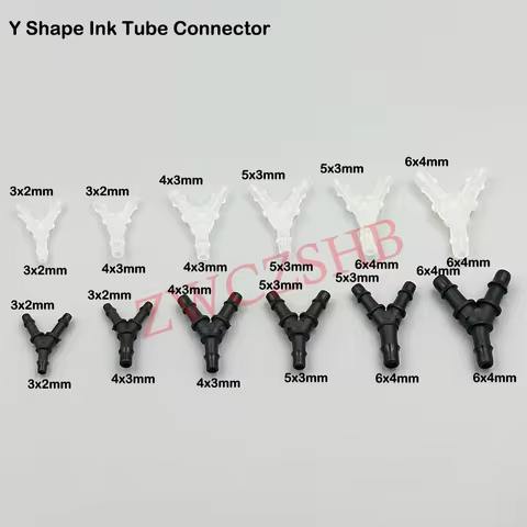 20PCS Y Shape Ink Tube Connector 3*2mm 5*3mm 6*4mm Ink Pipe Hose Tubing Plastic White Black Joint Fo