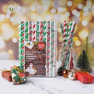 หลอดกระดาษ ลาย Merry Christmas 6x197mm และ 8mm 100ชิ้น Made in Thailand