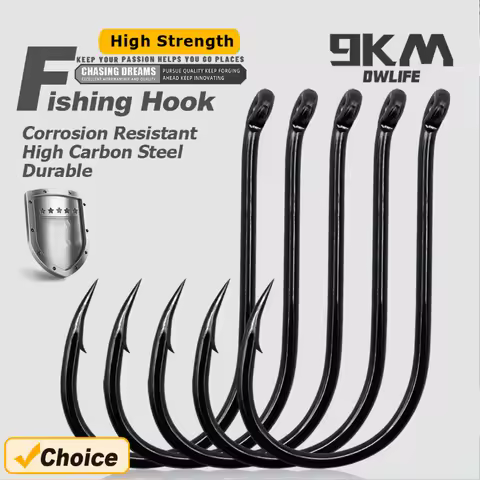 9KM Fishing Hooks 50~100Pcs Carp Hook Fishing Circle Hook Barbed Black High Carbon Steel Ice Fishing
