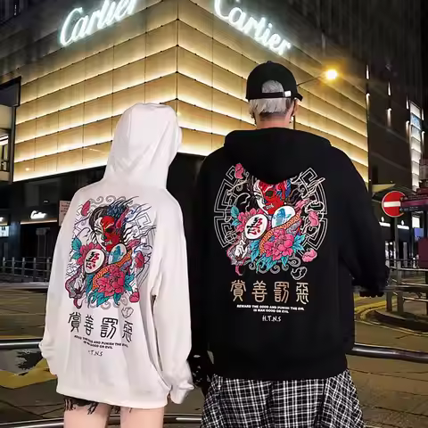 Fashion Harajuku Hoodie Sweatshirt Mens Casual Black Hip Hop Japan Print Hoodie Streetwear Clothing 