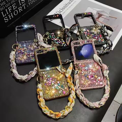For Samsung Galaxy Z Flip 7 6 5 4 3 F7110 Unique Cute Diamond Elegant Bling Crystal Butterfly Silk S