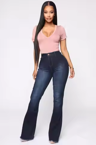 2020 Hot Sale Woman Denim Flare Pants High Waist Slim Stretch Jeans Casual Bootcut Jeans Top Quality