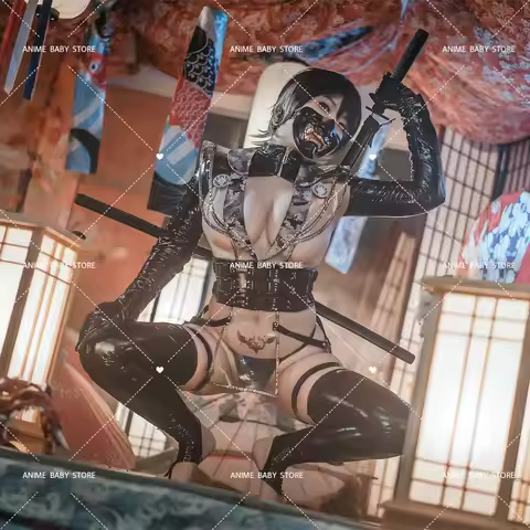 Dark Reign Ninja Shadow Snow Shadow Patent Leather Case Cosplay Costume Outfit with Tassel Cosplay B