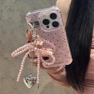 Pearl Beads Bow Case For Samsung Galaxy A15 A35 A55 A34 A54 A06 A36 A16 S24 S23 S22 Ultra S21 S22 Pl