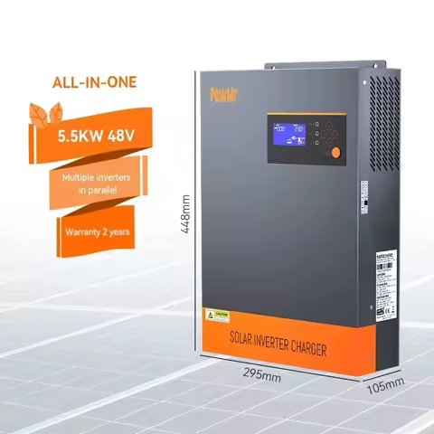 PowMr factory 5.5KW 5.5KVA MPPT 80A 500VDC PV Input 220VAC 48V with/no Parallel Function 5500W 3 Pha