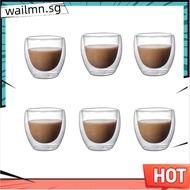 6PCS Clear Double Wall Glass Coffee Mugs Insulated Layer Cups Set for Bar Tea Milk Juice Water Espre