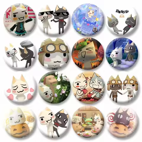 Toro Inoue and Kuro Cat Kawaii Enamel Pins Tinplate Round Brooches on Backpack Cartoon Lapel Badge J