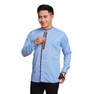 baju koko pria lengan panjang warna biru denim motif afala - denim m