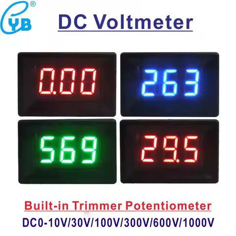 YB21 DC Voltmeter DC 0-10V 0-30V 0-100V 0-300V 0-600V Mini Voltage Meter 3-Wire 0.36'' Digital LED V