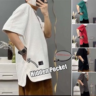 Baju T Shirt Lelaki Hidden Pocket T Shirt Men M-4XL Oversize Round Neck Tshirt Man Korean Style Plai