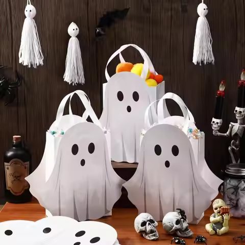 Halloween Candy Bag Little Ghost Handheld Treat Bag White Small Ghost Surprise Gift Pouch Gift Box F