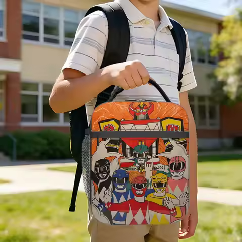 Power Rangers and Megazord Artwork Insulated Lunch Bag Meal Container Cooler Bag Tote Lunch Box Scho