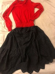 材質好法式 日系優衣庫 UNIQLO正 紅色100%羊毛上衣V領長袖上衣 針織衫S尺寸有型造型搭配黑裙很好看