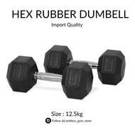 Hex HEXA DUMBELL 12.5KG 12.5KG HEXAGONAL RUBBER DUMBEL Barbell IMPORT For CROSSFIT FITNESS GYM