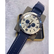 Fossil Nate Blue Leather Strap Mens Watch