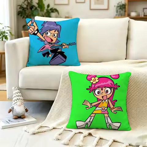 Anime H-Hi Puffy AmiYumi Cushion Cover Anti-dustmite Pillowcase Invisible zipper silky short plush S