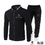 賓士Mercedes BENZ2021新款秋冬季衛衣拉鏈立領衛衣外套男士休閑格子開衫套裝