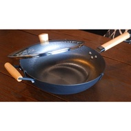 Pre Seasoned Wooden Handle Carbon Steel Wok 32cm Wok import+Lid