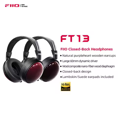 FiiO FT13 Audiophile Closed-Back Headphones, 60mm Large Dynamic Driver with W-Shaped Wool & Nano Woo