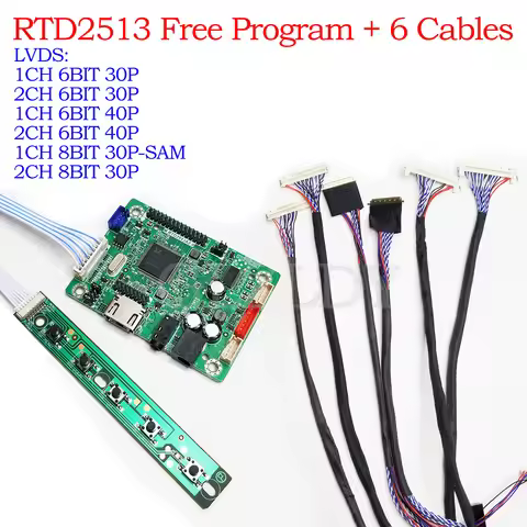 RTD2513V1.0 mini LCD driver board HDMI to LVDS jump cap program +6pcs lvds cable kit 30P 40P 1/2CH 6