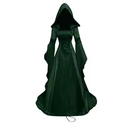 Medieval Retro Style Wedding Dress Hooded Waist Dress Cosplay Halloween Women's Hooded Robe Role Pla