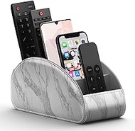 VOYUTHY Remote Control Holder for Table, All-in-One Faux Leather TV Remote Caddy/Storage Box/Supply Organize with 5 Compartments, Perfect Space Saver for End Table/Nightstand (White, Large)