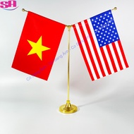 Bộ cắm 2 cờ việt nam - mỹ mạ vàng cao cấp Cờ được chọn theo yêu cầu