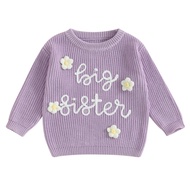 Mubineo-Baby Girl Sweater Long Sleeve Round Neck 3D Flower Letter Embroidery Knit Pullover Toddler T