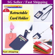 (SG Seller) Retractable Lanyard ID Badge Holder PU Leather Credit Card Holder Bus Ezlink Card Holder