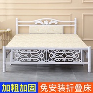 Modern wooden Folding Bed With Mattress - Premium Foldable Single Bed/Folding Queen / Folding imple Double Bed / Foldable bed home simple bed rental room bedroom double bed single bed wooden bed iron frame bed lunch break bed