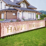 Pink Rose Gold Happy Birthday Banner Decorations,Large Happy Birthday Yard Banner Sign Party Supplie